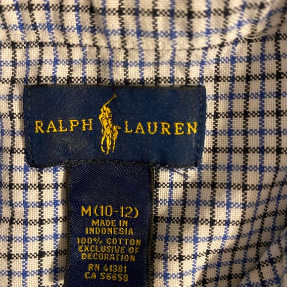 Ralph Lauren Boys Button Down L/S shirt M (10-12) White with blue black - Picture 2 of 3